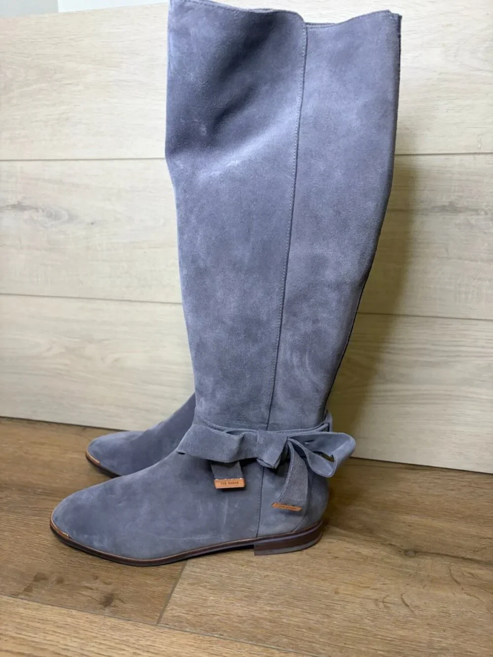 Ted Baker London ALRAMIB Gray Suede Knee Length Boots Size 7.5